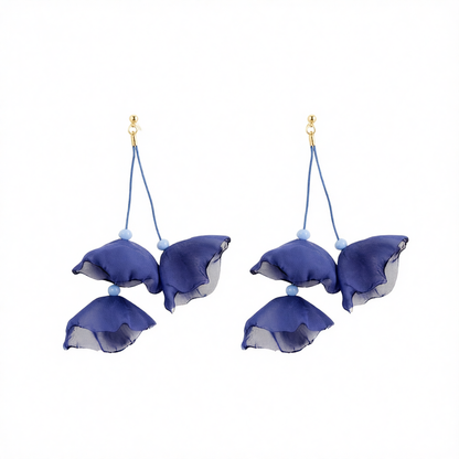 Blue Polyster & 18K Gold-Plated Three-Petal Drop Earrings