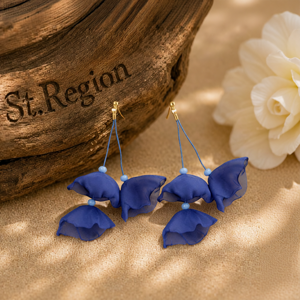 Blue Polyster & 18K Gold-Plated Three-Petal Drop Earrings