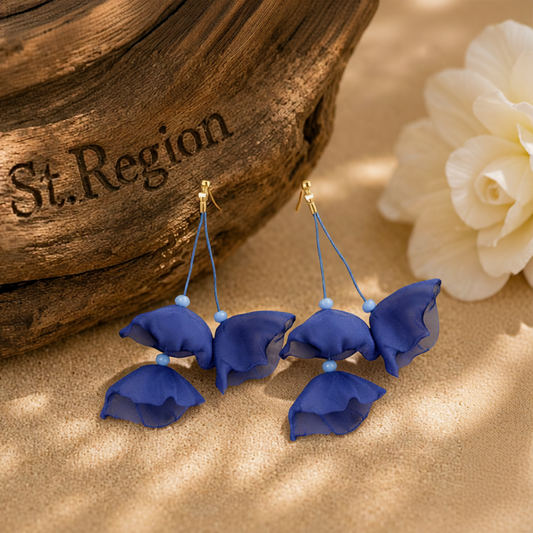 Blue Polyster & 18K Gold-Plated Three-Petal Drop Earrings