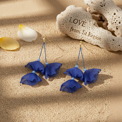 Blue Polyster & 18K Gold-Plated Three-Petal Drop Earrings