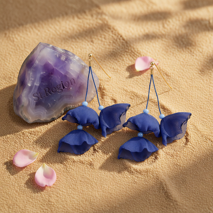 Blue Polyster & 18K Gold-Plated Three-Petal Drop Earrings
