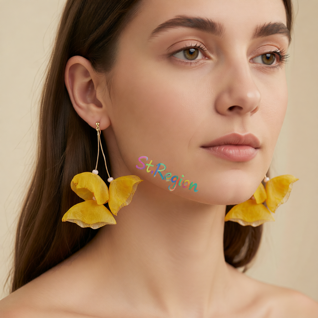 Yellow Polyster & 18K Gold-Plated Three-Petal Drop Earrings