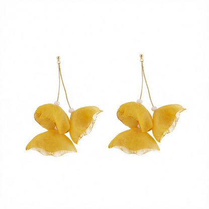 Yellow Polyster & 18K Gold-Plated Three-Petal Drop Earrings