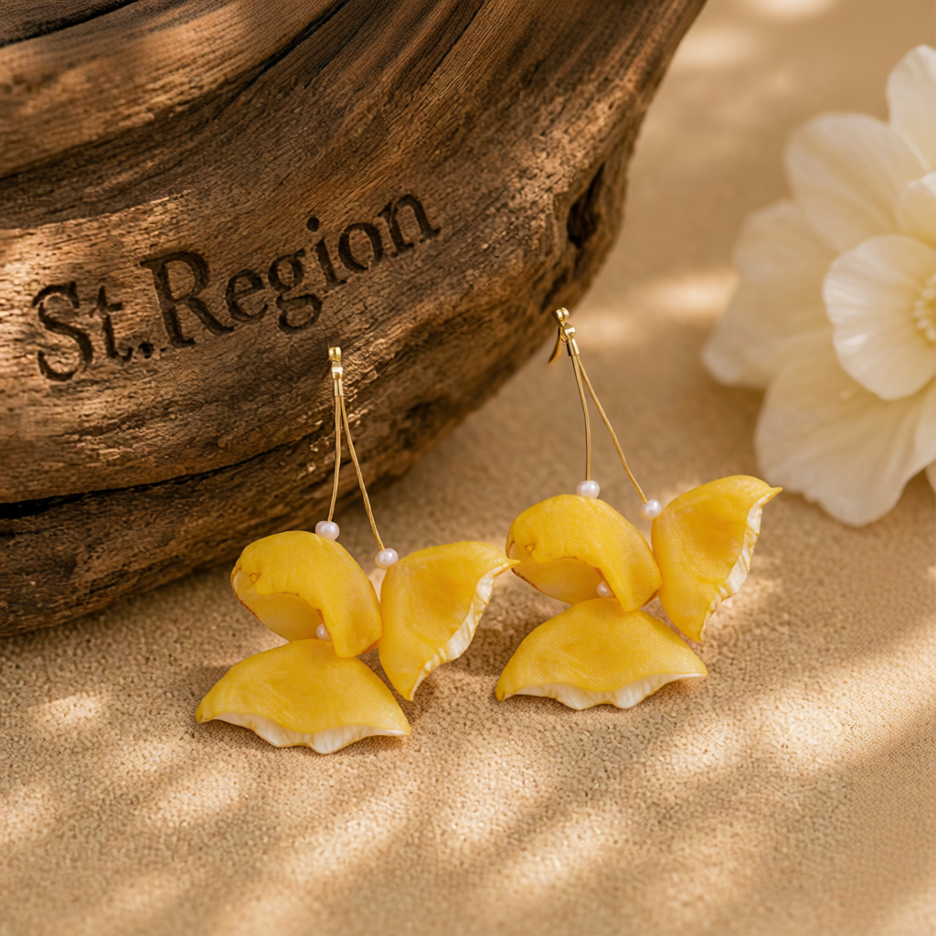 Yellow Polyster & 18K Gold-Plated Three-Petal Drop Earrings