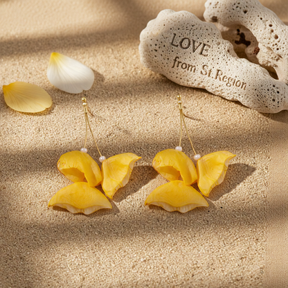 Yellow Polyster & 18K Gold-Plated Three-Petal Drop Earrings