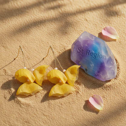 Yellow Polyster & 18K Gold-Plated Three-Petal Drop Earrings