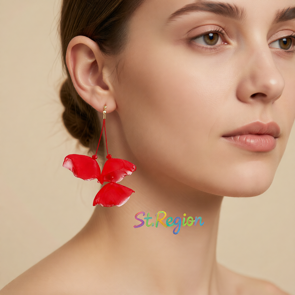 Red Polyster & 18K Gold-Plated Three-Petal Drop Earrings