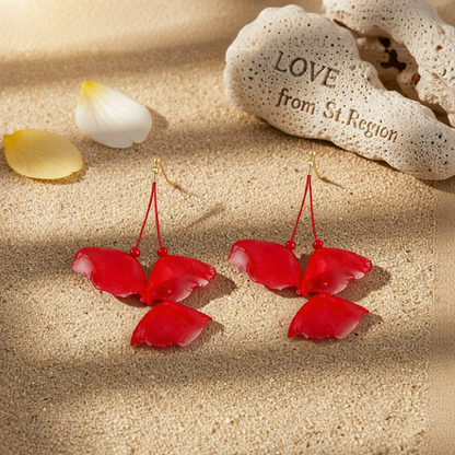 Red Polyster & 18K Gold-Plated Three-Petal Drop Earrings