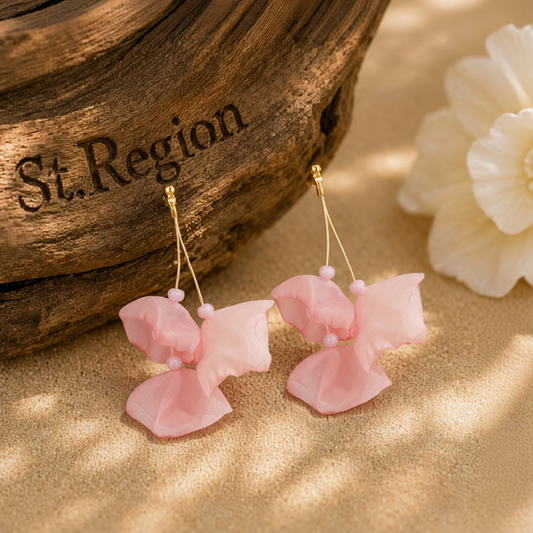 Pink Polyster & 18K Gold-Plated Three-Petal Drop Earrings