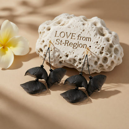 Black Polyster & 18K Gold-Plated Three-Petal Drop Earrings