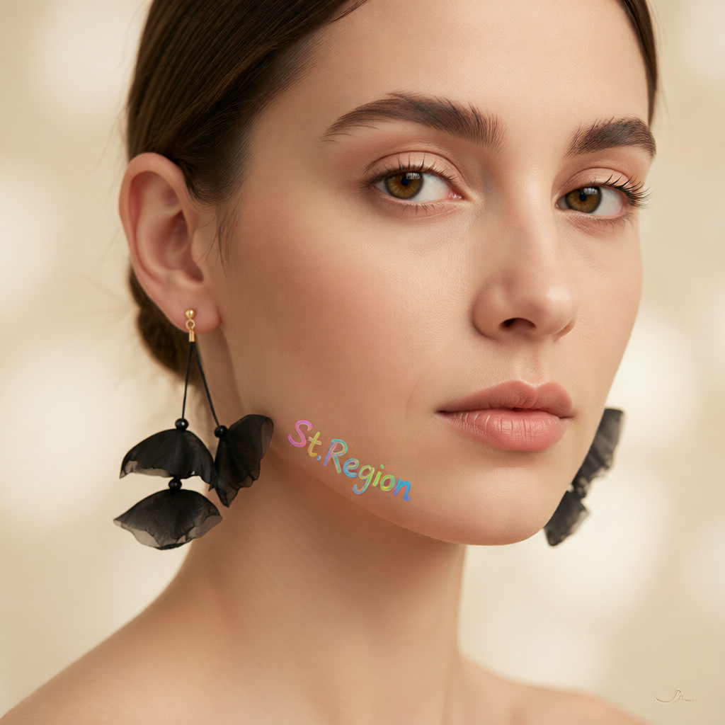 Black Polyster & 18K Gold-Plated Three-Petal Drop Earrings