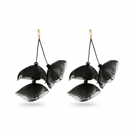 Black Polyster & 18K Gold-Plated Three-Petal Drop Earrings