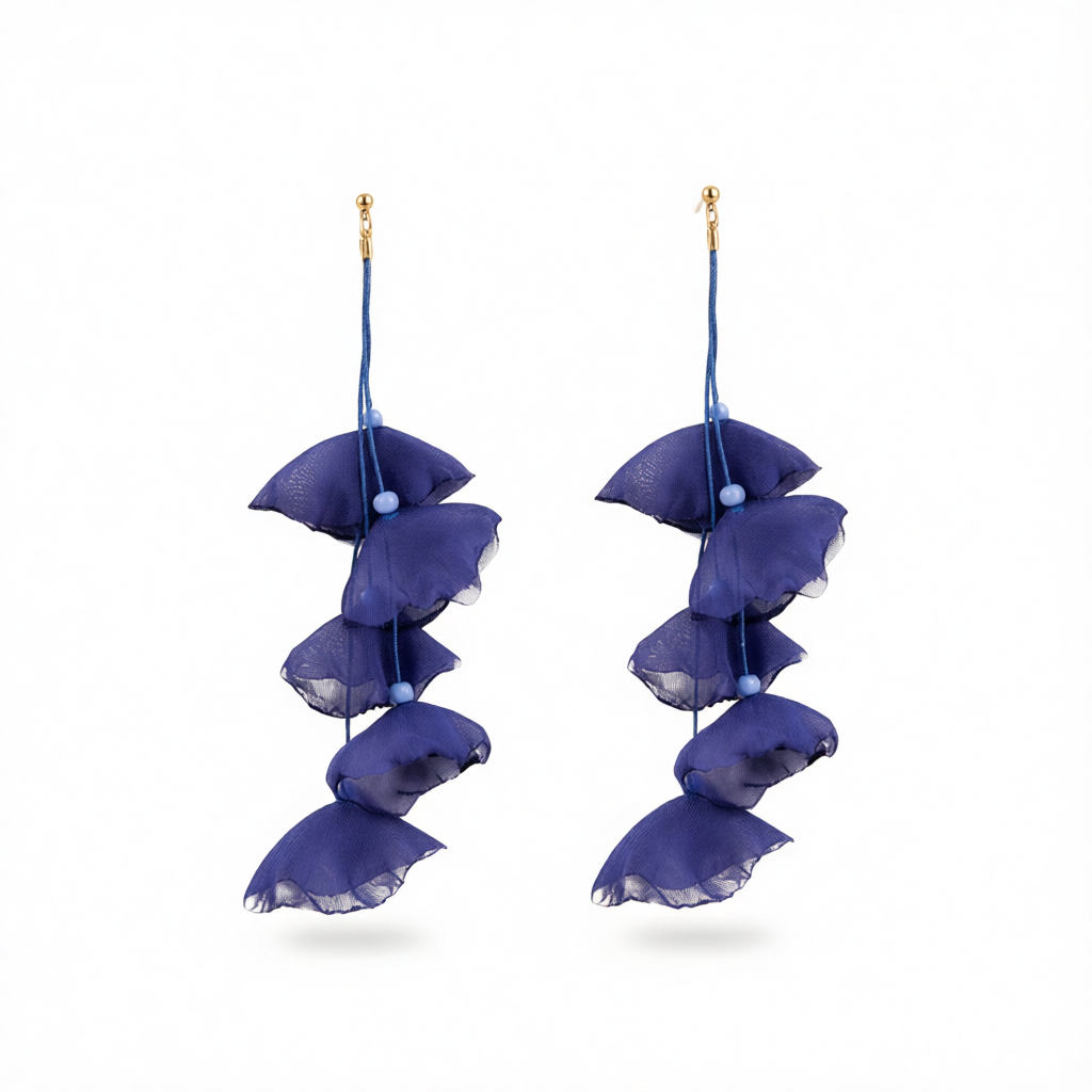 Blue Polyster & Acrylic 18K Gold-Plated Five-Petal Drop Earrings