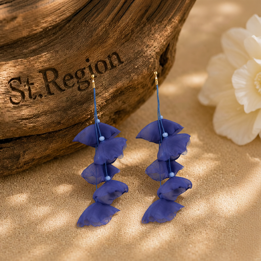 Blue Polyster & Acrylic 18K Gold-Plated Five-Petal Drop Earrings