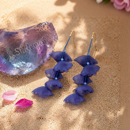 Blue Polyster & Acrylic 18K Gold-Plated Five-Petal Drop Earrings