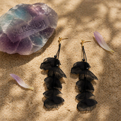 Black Polyster & 18K Gold-Plated Five-Petal Drop Earrings