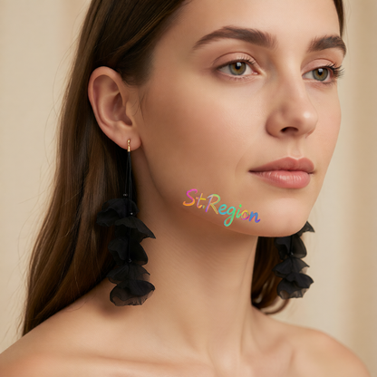 Black Polyster & 18K Gold-Plated Five-Petal Drop Earrings