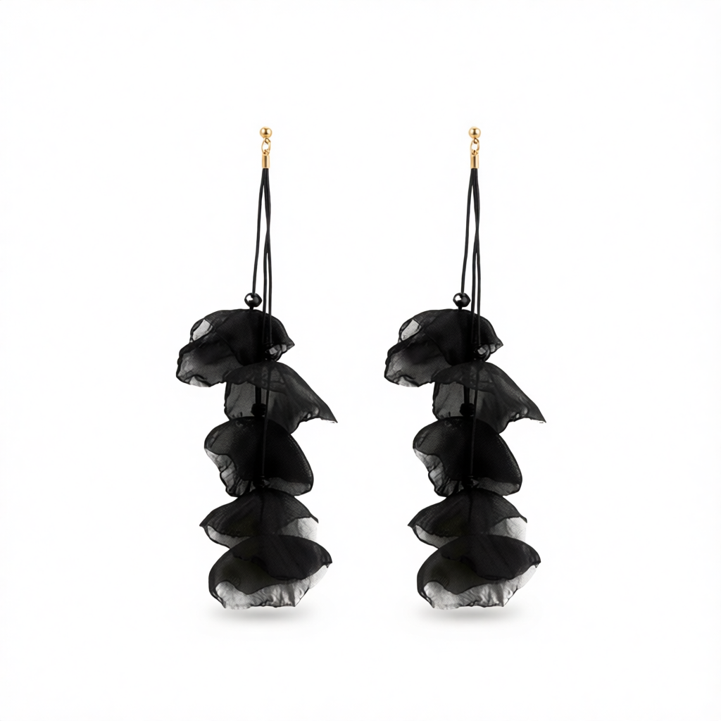 Black Polyster & 18K Gold-Plated Five-Petal Drop Earrings