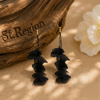Black Polyster & 18K Gold-Plated Five-Petal Drop Earrings