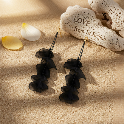 Black Polyster & 18K Gold-Plated Five-Petal Drop Earrings