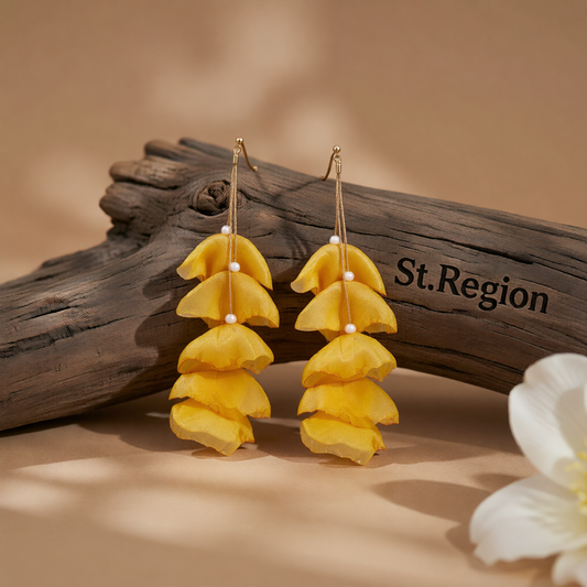 Yellow Polyster & 18K Gold-Plated Five-Petal Drop Earrings