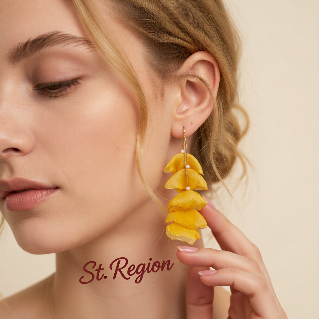 Yellow Polyster & 18K Gold-Plated Five-Petal Drop Earrings