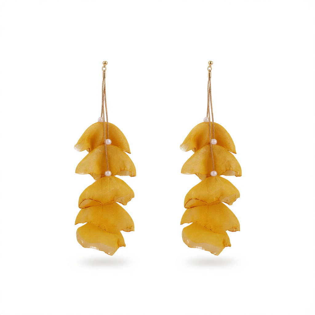 Yellow Polyster & 18K Gold-Plated Five-Petal Drop Earrings