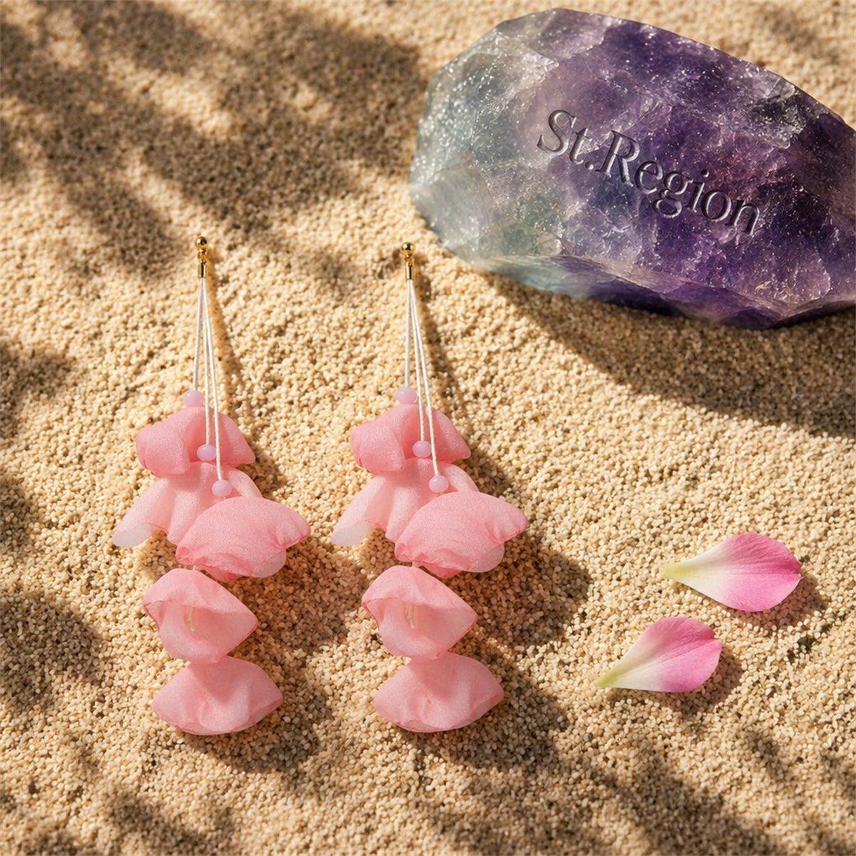 Pink Polyster & 18K Gold-Plated Five-Petal Drop Earrings