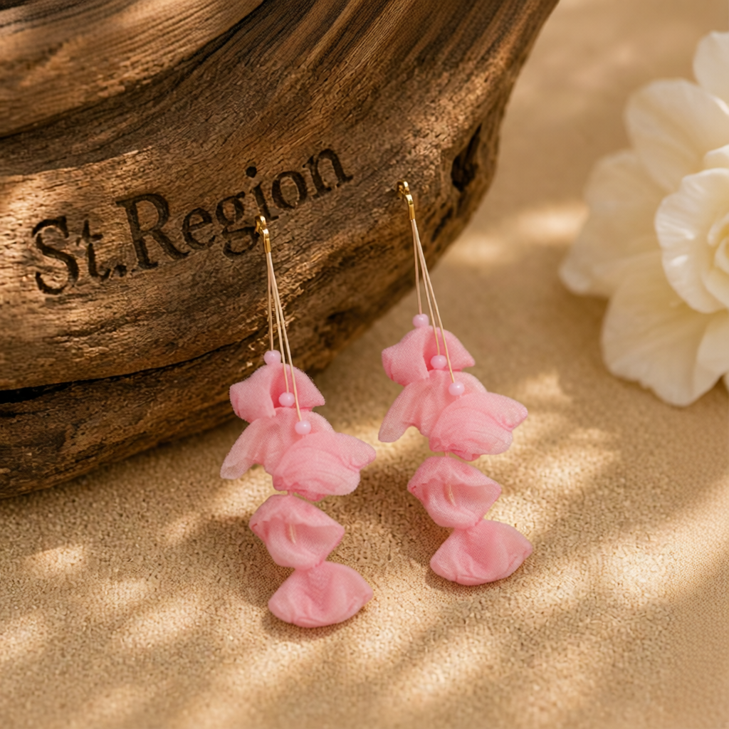Pink Polyster & 18K Gold-Plated Five-Petal Drop Earrings