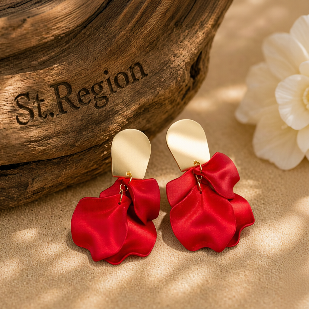 Red Acrylic & 18K Gold-Plated Four-Petal Drop Earrings