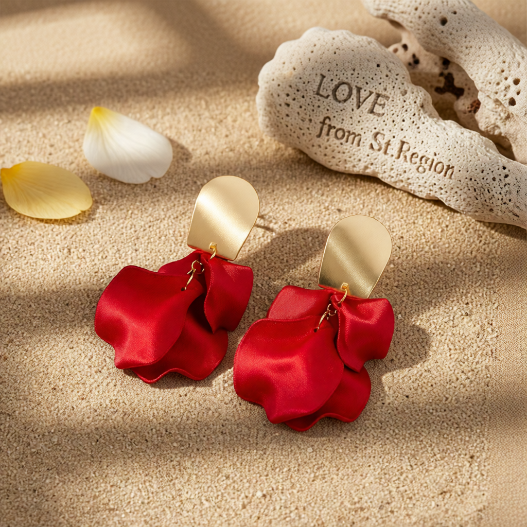 Red Acrylic & 18K Gold-Plated Four-Petal Drop Earrings