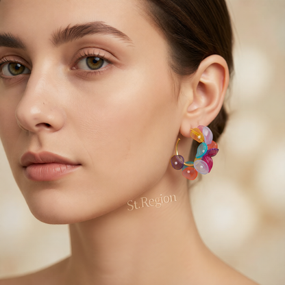 Multicolor Polyster & Acryic 18K Gold-Plated Pastel Petal Hoop Earrings