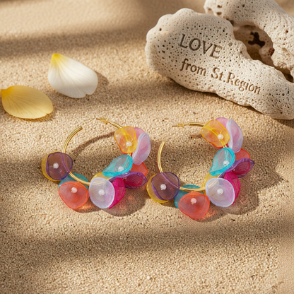 Multicolor Polyster & Acryic 18K Gold-Plated Pastel Petal Hoop Earrings