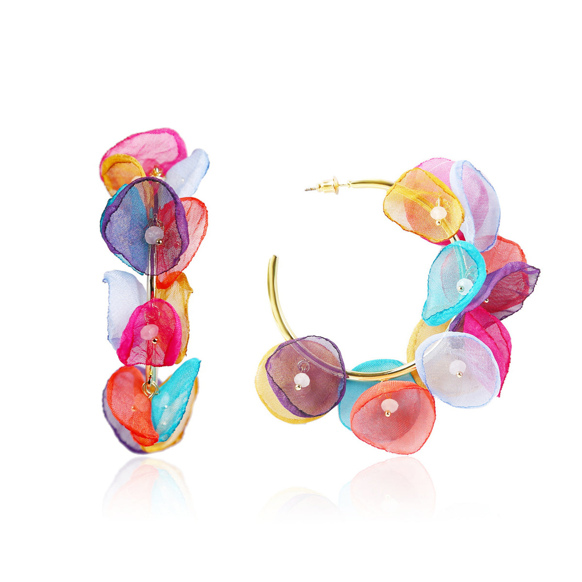 Multicolor Polyster & Acryic 18K Gold-Plated Pastel Petal Hoop Earrings