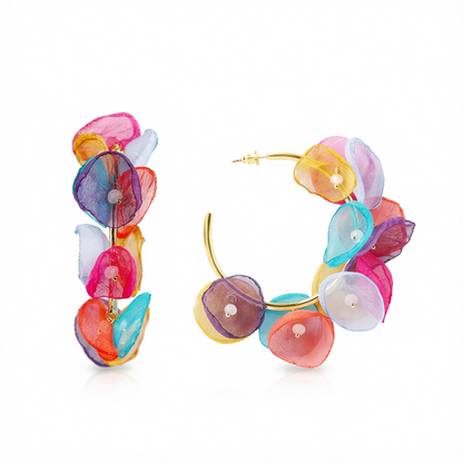 Multicolor Polyster & Acryic 18K Gold-Plated Pastel Petal Hoop Earrings