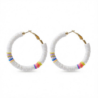 White Polymer Clay and 18K Gold-Plated Beaded Hoop Earrings, gold hoop earrings for women, side view
