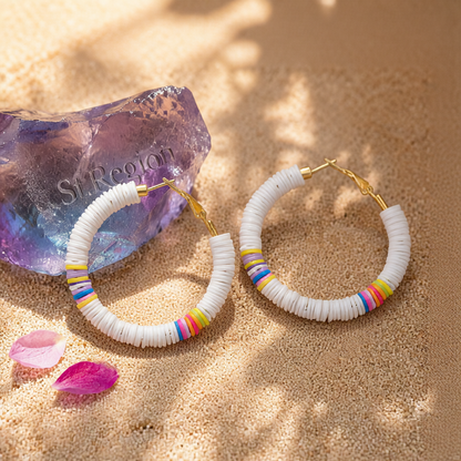 White Polymer Clay & 18K Gold-Plated Beaded Hoop Earrings