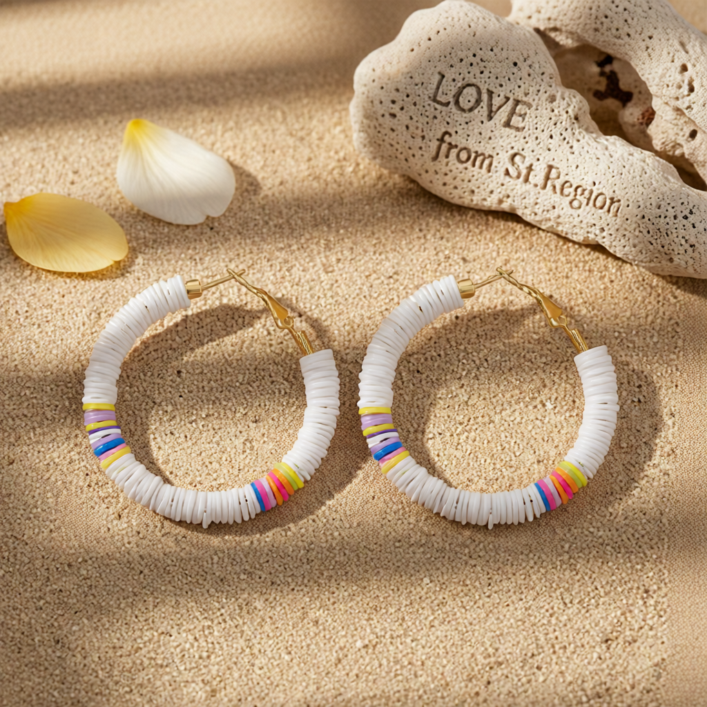White Polymer Clay & 18K Gold-Plated Beaded Hoop Earrings