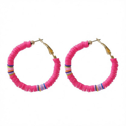 Rose Polymer Clay and 18K Gold-Plated Beaded Hoop Earrings, gold hoop earrings for women, botanical inspired, side view