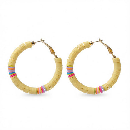 Yellow Polymer Clay and 18K Gold-Plated Beaded Hoop Earrings, gold hoop earrings for women, side view