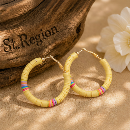 Yellow Polymer Clay & 18K Gold-Plated Beaded Hoop Earrings
