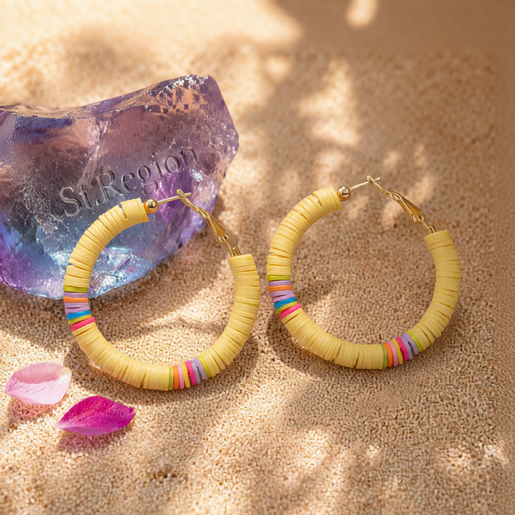 Yellow Polymer Clay & 18K Gold-Plated Beaded Hoop Earrings