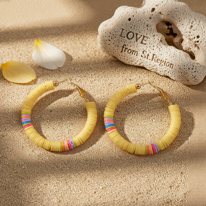 Yellow Polymer Clay & 18K Gold-Plated Beaded Hoop Earrings