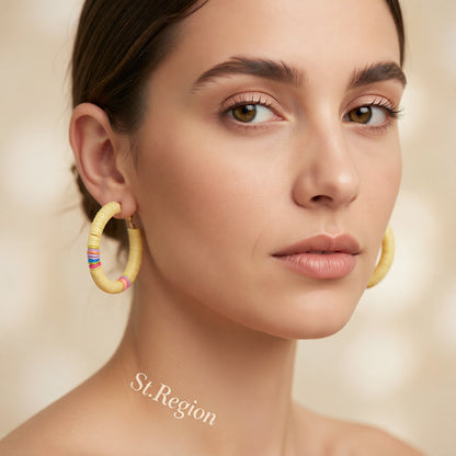 Yellow Polymer Clay & 18K Gold-Plated Beaded Hoop Earrings