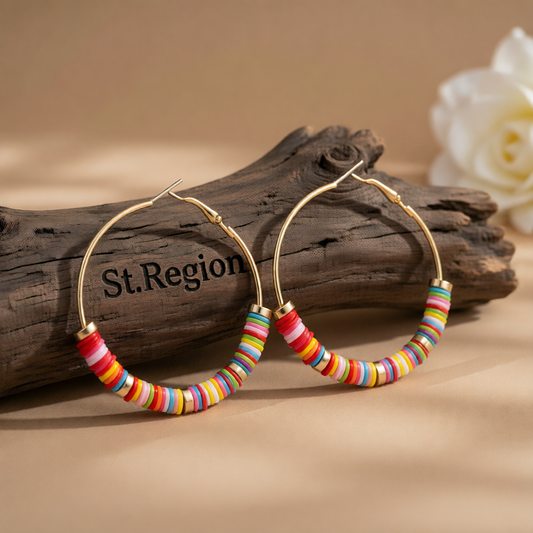 Pink & Red Polymer Clay 18K Gold-Plated Hoop Earrings