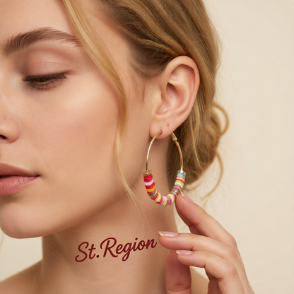 Pink & Red Polymer Clay 18K Gold-Plated Hoop Earrings