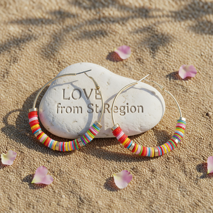 Pink & Red Polymer Clay 18K Gold-Plated Hoop Earrings