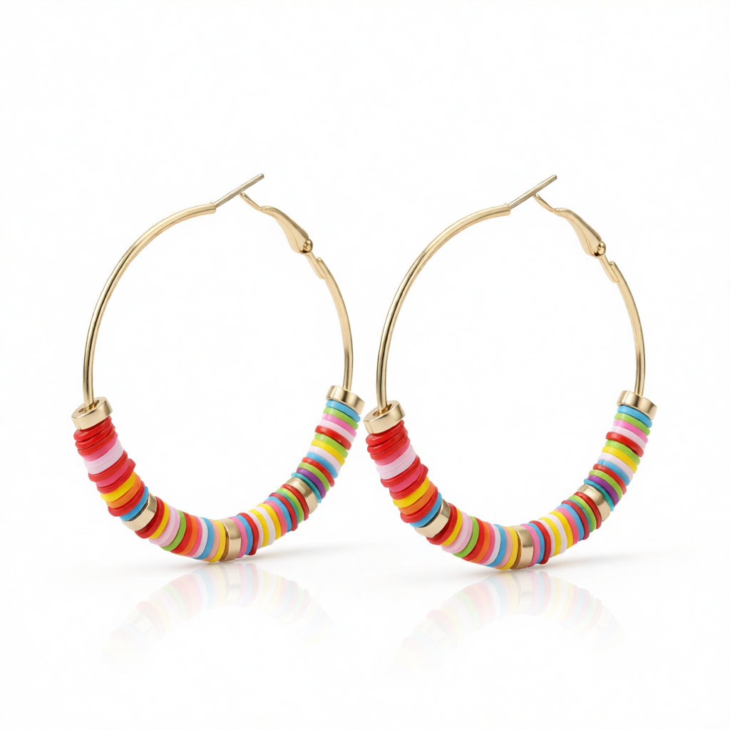 Pink & Red Polymer Clay 18K Gold-Plated Hoop Earrings