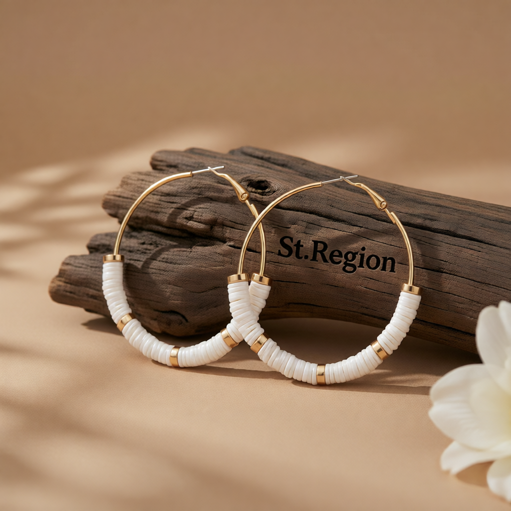 White Polymer Clay & 18K Gold-Plated Hoop Earrings