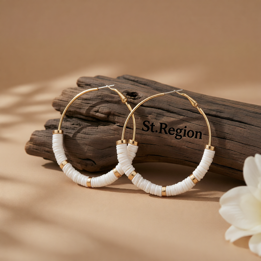 White Polymer Clay & 18K Gold-Plated Hoop Earrings